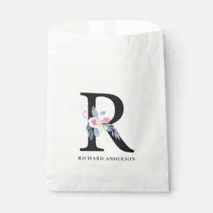 SOFT BLUSH BLUE FLORAL ALPHABETS NAME LETTER R FAVOUR BAGS
