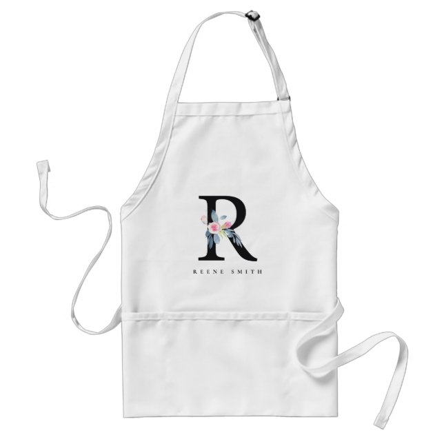 SOFT BLUSH BLUE FLORAL ALPHABETS NAME LETTER R STANDARD APRON (Front)