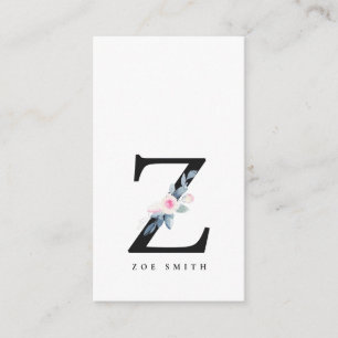 SOFT BLUSH BLUE FLORAL ALPHABETS NAME LETTER Z BUSINESS CARD