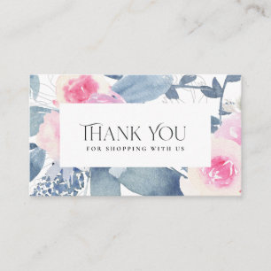 SOFT BLUSH BLUE FLORAL BUSINESS THANK YOU LOGO CARD