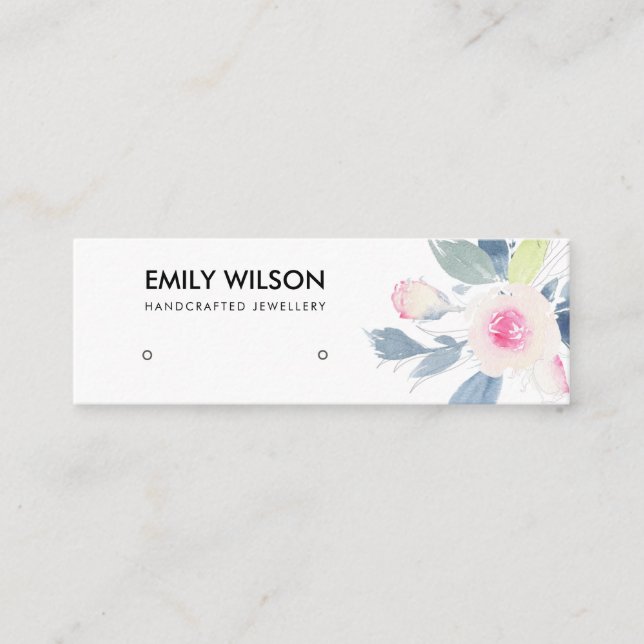 SOFT BLUSH BLUE FLORAL STUD EARRING DISPLAY LOGO MINI BUSINESS CARD (Front)