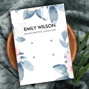 SOFT BLUSH BLUE FLORAL TWO EARRING DISPLAY LOGO BUSINESS CARD