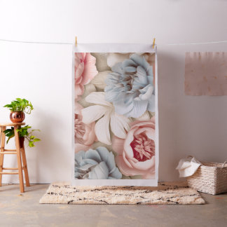 Soft Blush & Blue Peony Floral Art Fabric