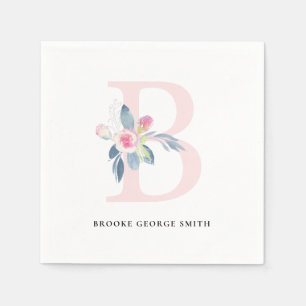 SOFT BLUSH BLUE WHITE FLORAL ALPHABETS LETTER B NAPKIN