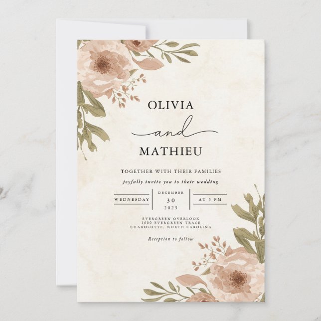 Soft Blush Botanical Flourish Wedding Invitation (Front)