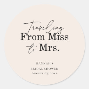 Soft Blush Bridal Shower Miss to Mrs  Classic Round Sticker