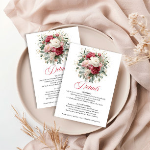 Soft Blush Burgundy Floral Wedding Details Enclosure Card