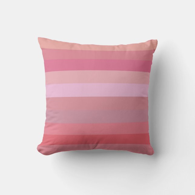 Soft Blush & Coral Horizontal Stripes  Cushion (Front)