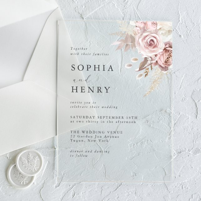 Soft Blush Floral Acrylic Wedding Invitation (Creator Uploaded)