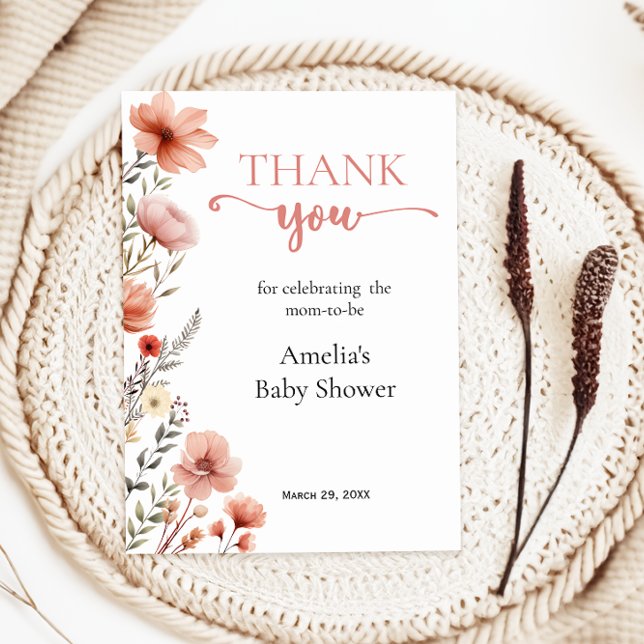 Soft Blush Floral Baby in Bloom Thank You Card (Creator Uploaded)