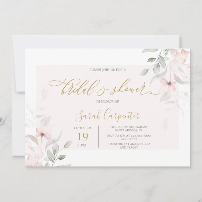 Soft Blush Floral Bridal Shower Invitation (Front)