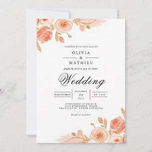 Soft Blush Floral Corner Romantic Wedding Invitation