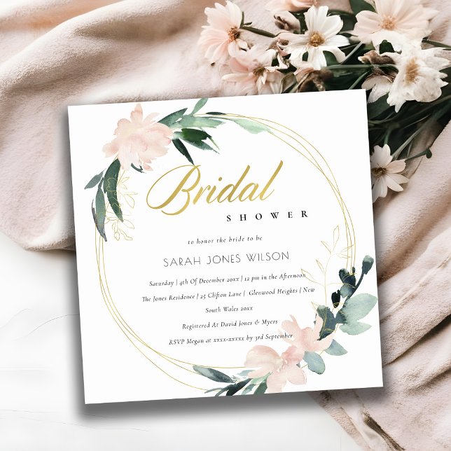 SOFT BLUSH FLORAL FRAME WATERCOLOR BRIDAL SHOWER INVITATION (Creator Uploaded)