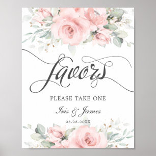 Soft Blush Floral Greenery Wedding Favour Sign
