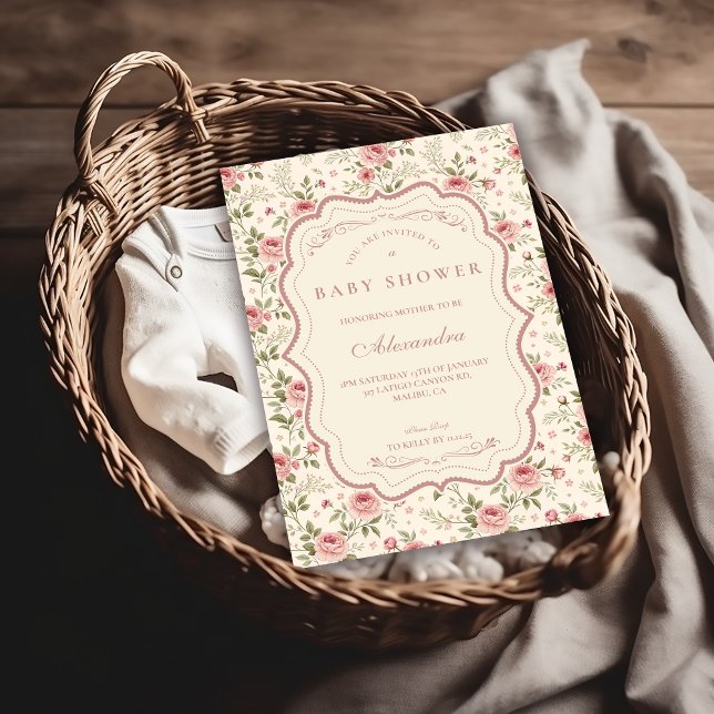 Soft Blush Floral Heirloom Baby Shower Invitation (Creator Uploaded)