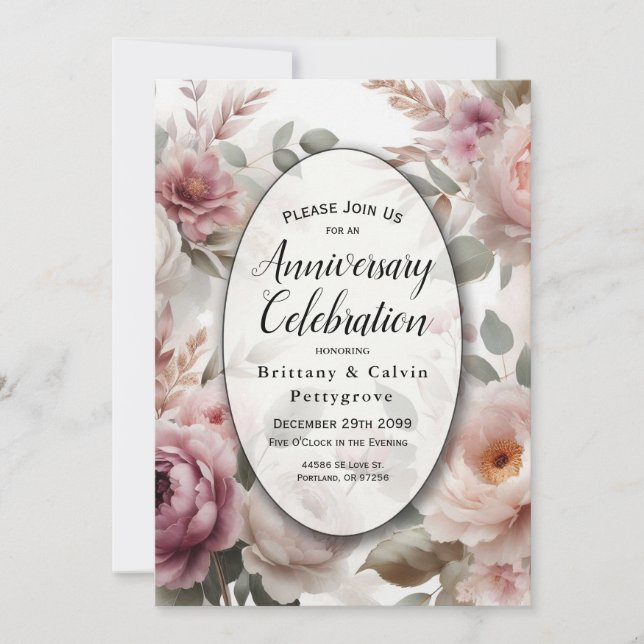 Soft Blush Floral Peony and Rose Serenade Invitation (Front)