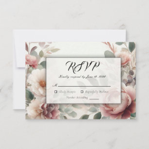 Soft Blush Floral Peony and Rose Serenade RSVP Card