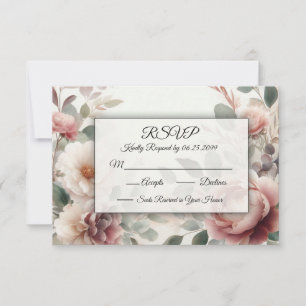 Soft Blush Floral Peony and Rose Serenade  RSVP Card