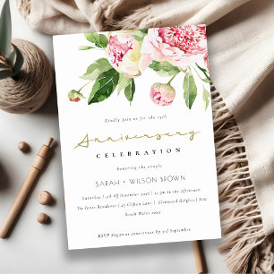 Soft Blush Floral Peony Any Year Anniversary Invitation