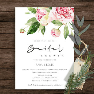 SOFT BLUSH FLORAL PEONY WATERCOLOR BRIDAL SHOWER INVITATION