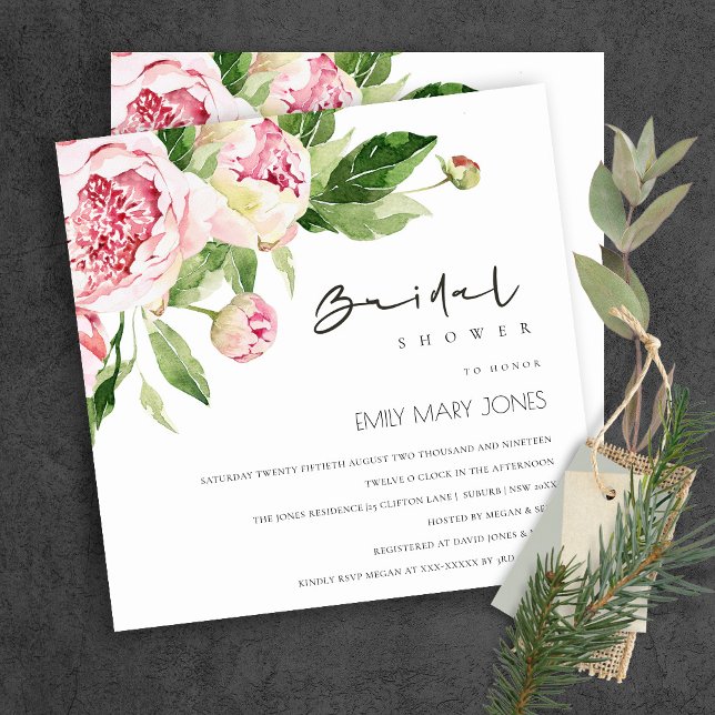 SOFT BLUSH FLORAL PEONY WATERCOLOR BRIDAL SHOWER  INVITATION (Creator Uploaded)