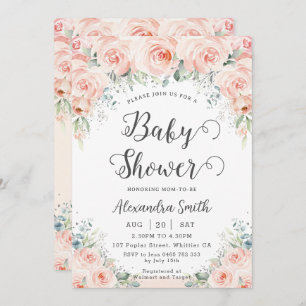 Soft Blush Floral Roses Greenery Baby Shower Invitation