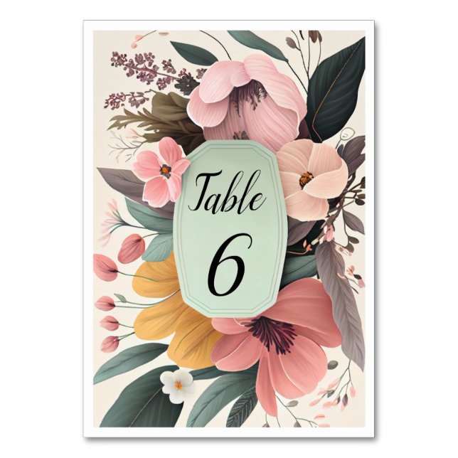 Soft Blush Floral Wedding, pink botanical seating  Table Number (Front)