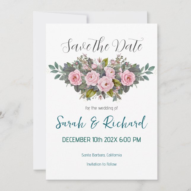 Soft Blush Floral Wedding Save The Date (Front)