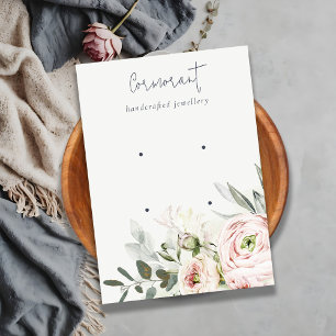 Soft Blush Green Peony Floral 2 Earring Holder Business Card