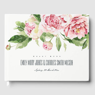 SOFT BLUSH GREEN PEONY FLORAL WATERCOLOR WEDDING G GUEST BOOK