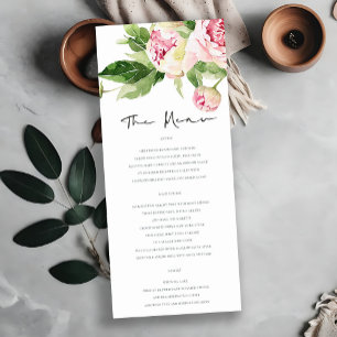 SOFT BLUSH GREEN PEONY FLORAL WATERCOLOR WEDDING MENU