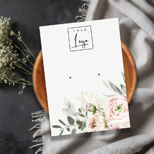 Soft Blush Green Peony Foliage Logo Earring Holder Business Card