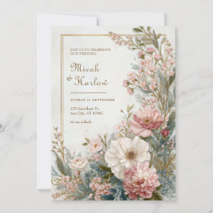 Soft Blush Ivory Floral Romantic Botanical Wedding Invitation