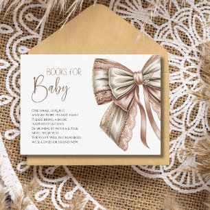 Soft Blush Lace Bow Baby Shower Books For Baby Enclosure Card