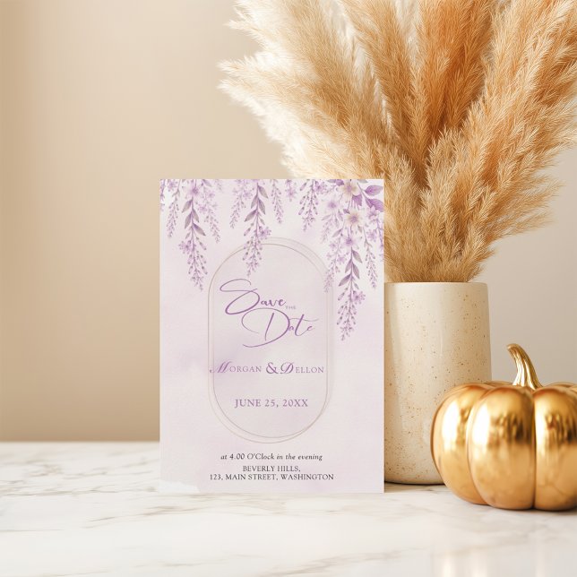 Soft Blush Lavender Floral Photo QR Code Wedding Save The Date (Creator Uploaded)