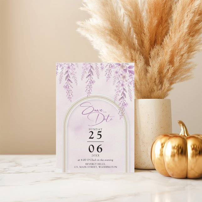 Soft Blush Lavender Floral Photo QR Code Wedding Save The Date (Creator Uploaded)
