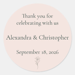 Soft Blush Lily Personalised Wedding Thank You Cl Classic Round Sticker