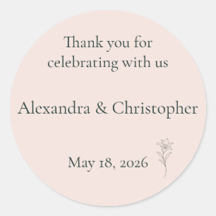 Soft Blush Lily Personalised Wedding Thank You  Classic Round Sticker