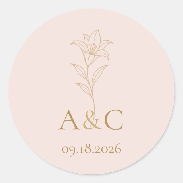 Soft Blush Lily Wedding Monogram Envelope Seal (Front)