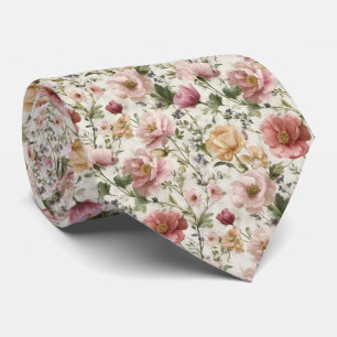 Soft Blush Meadow Floral Personalised Wedding Tie