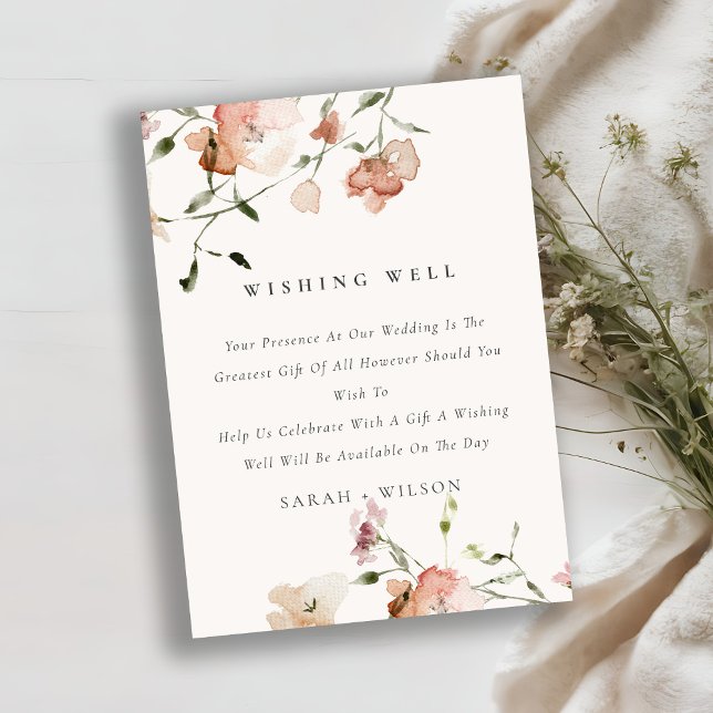 Soft Blush Meadow Floral Wishing Well Wedding Enclosure Card (Creator Uploaded)