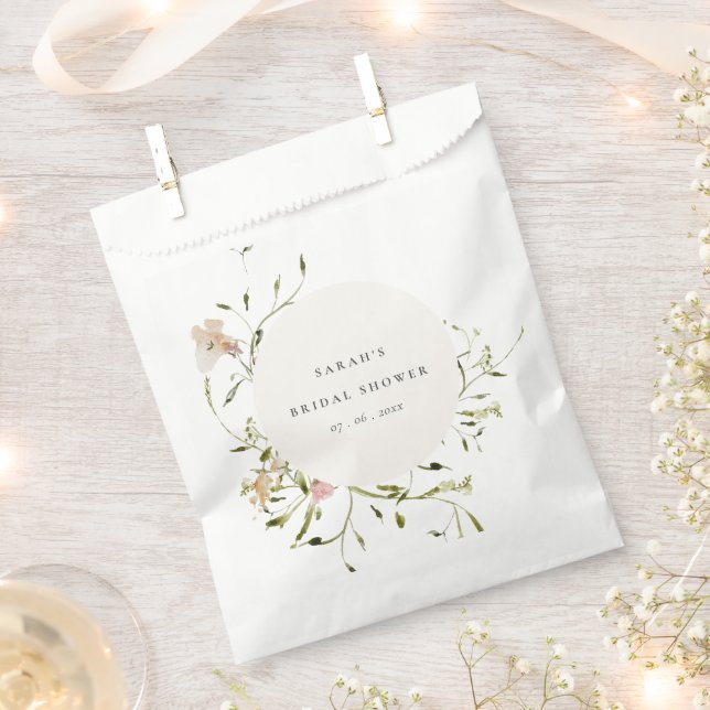 Soft Blush Meadow Floral Wreath Bridal Shower Favour Bags (Clipped)