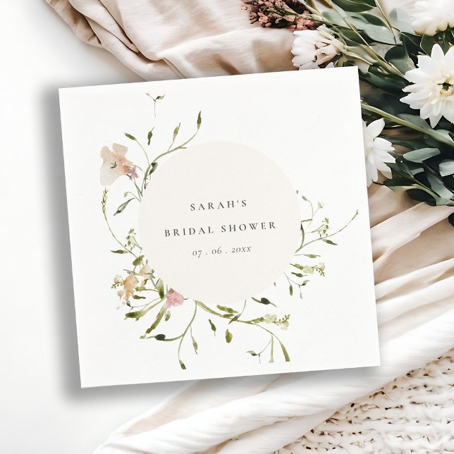 Soft Blush Meadow Floral Wreath Bridal Shower Napkin (Creator Uploaded)