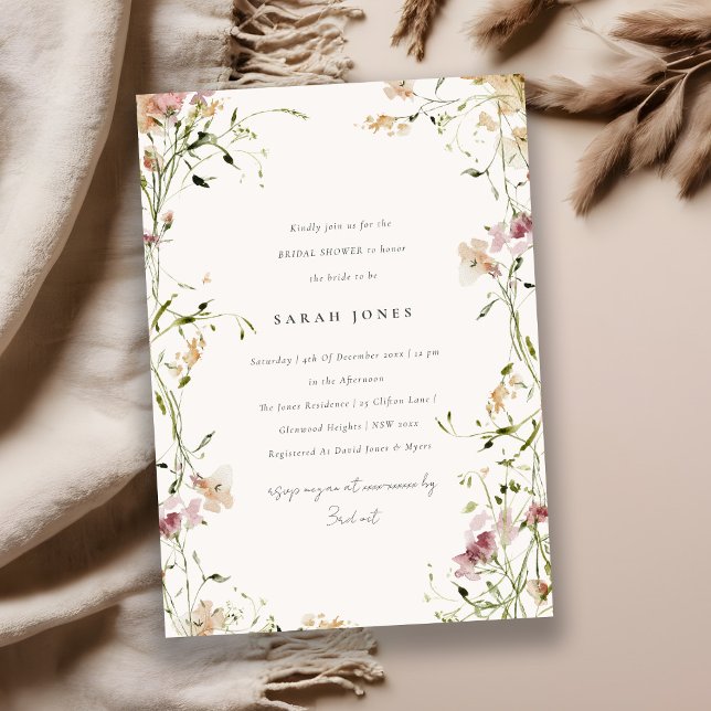 Soft Blush Meadow Watercolor Floral Bridal Shower Invitation (Creator Uploaded)