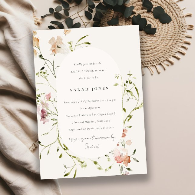 Soft Blush Meadow Watercolor Floral Bridal Shower Invitation (Creator Uploaded)