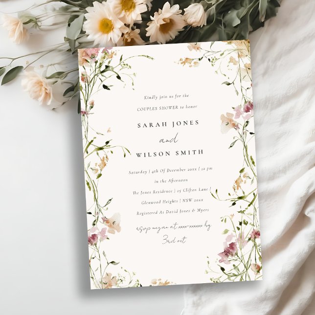 Soft Blush Meadow Watercolor Floral Couples Shower Invitation (Creator Uploaded)