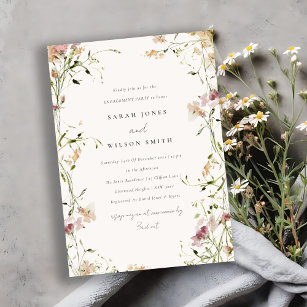 Soft Blush Meadow Watercolor Floral Engagement Invitation