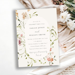 Soft Blush Meadow Watercolor Floral Engagement Invitation