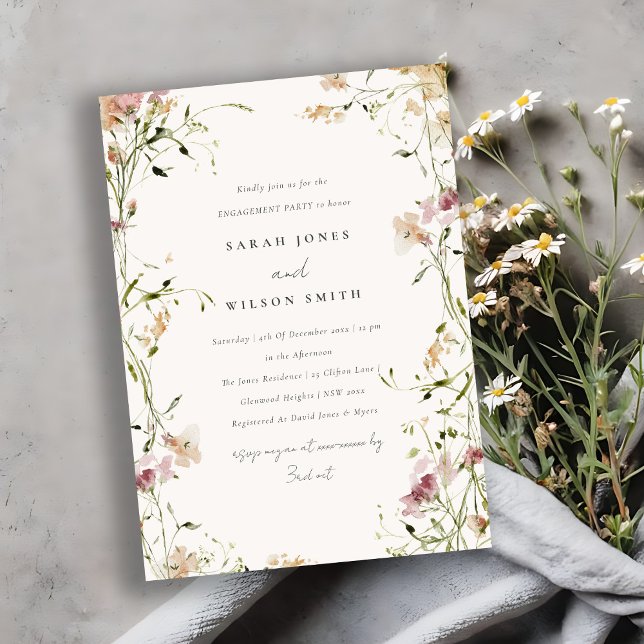 Soft Blush Meadow Watercolor Floral Engagement Invitation (Creator Uploaded)