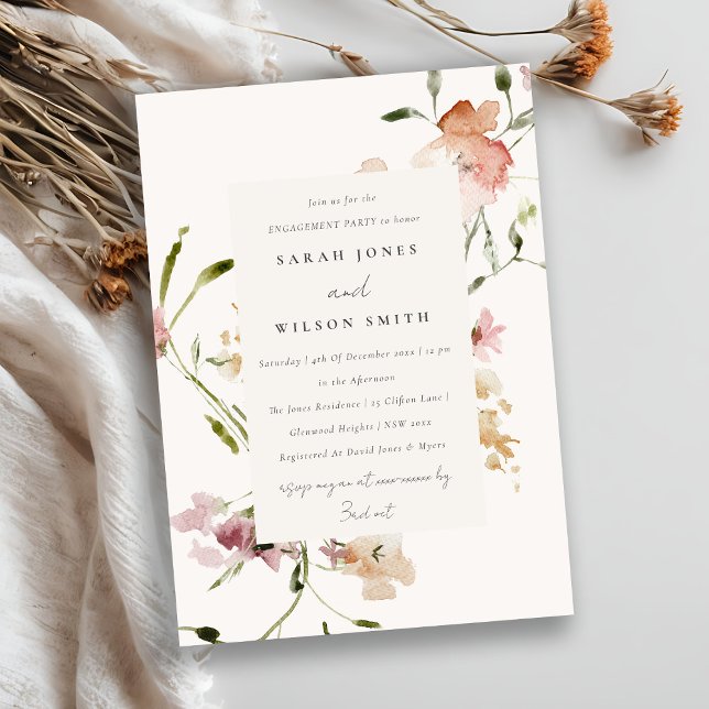 Soft Blush Meadow Watercolor Floral Engagement  Invitation (Creator Uploaded)